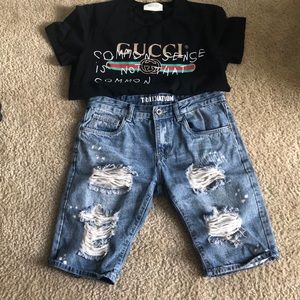 Distressed denim shorts